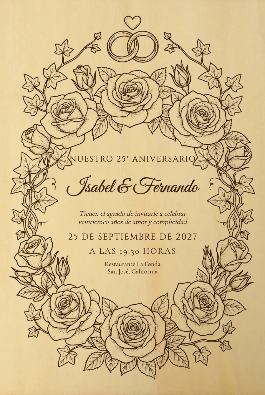 Aniversario Anillos y Rosas en Madera — Madera