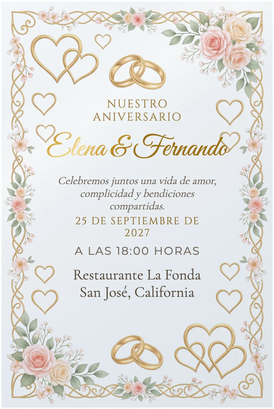 Aniversario Corazones Dorados en Acrílico — Acrílico transparente
