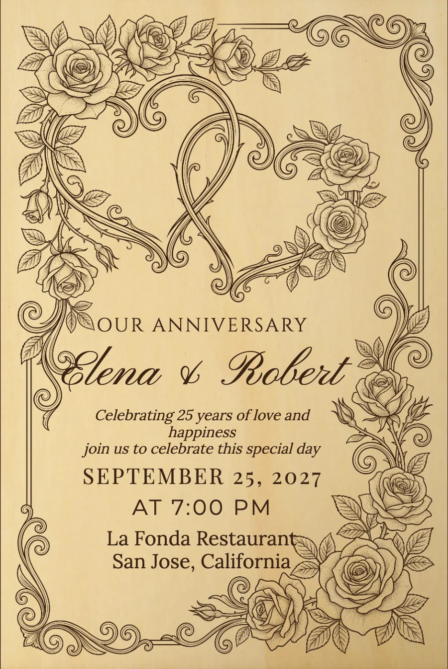 Engraved Hearts Anniversary on Wood — Wood