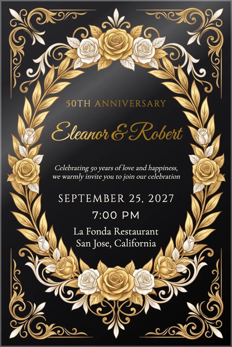 Gold Laurel Anniversary on Black Acrylic — Black acrylic