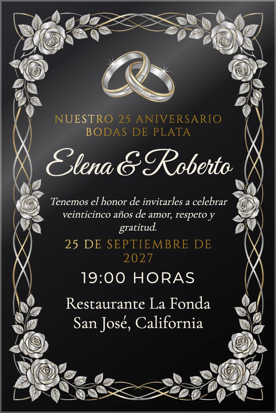 Aniversario Rosas Plateadas en Acrílico Negro — Acrílico negro
