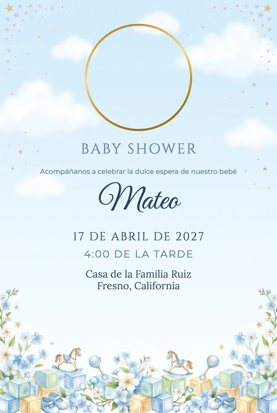 Baby Shower Celeste con Foto en Papel Fotográfico — Papel fotográfico