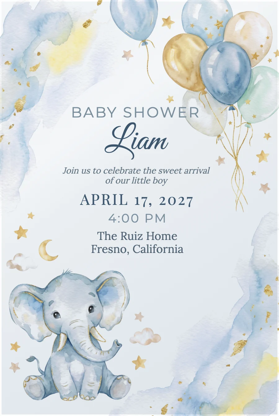 Little Blue Elephant Baby Shower on Acrylic — Clear acrylic