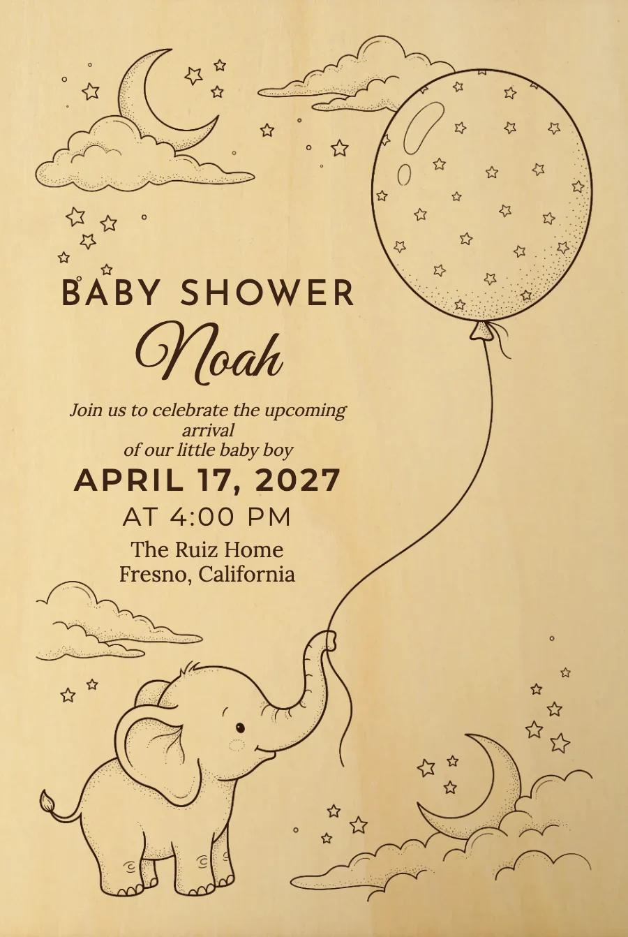 Engraved Little Elephant Baby Shower on Wood — Wood