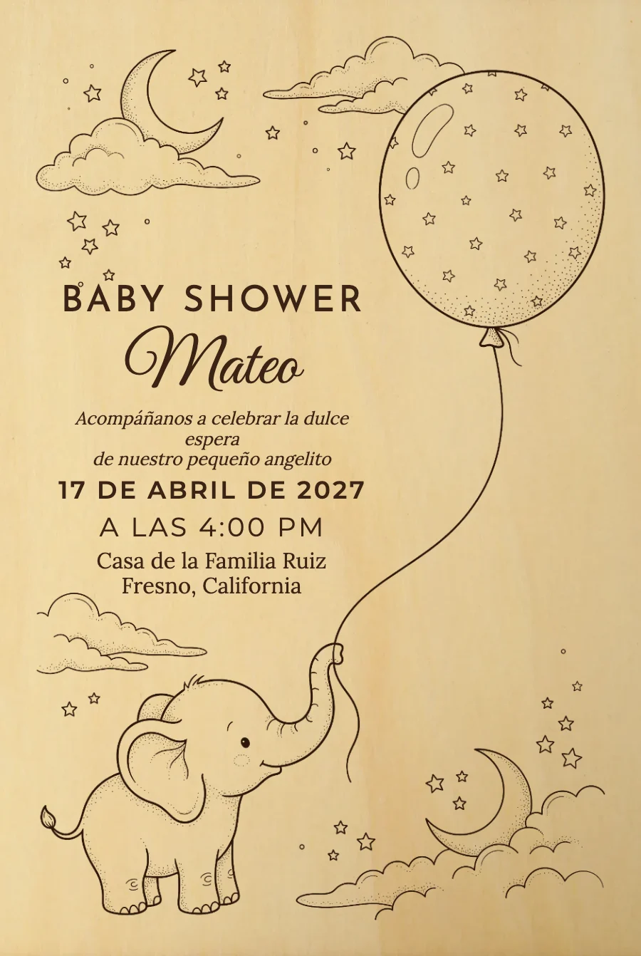 Baby Shower Elefantito Grabado en Madera — Madera