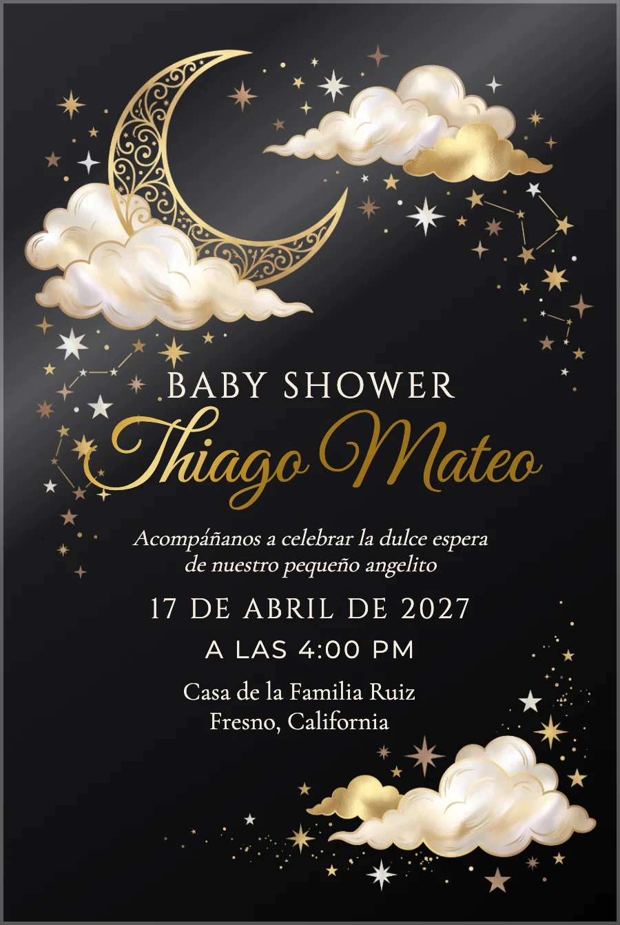 Baby Shower Luna Dorada en Acrílico Negro — Acrílico negro