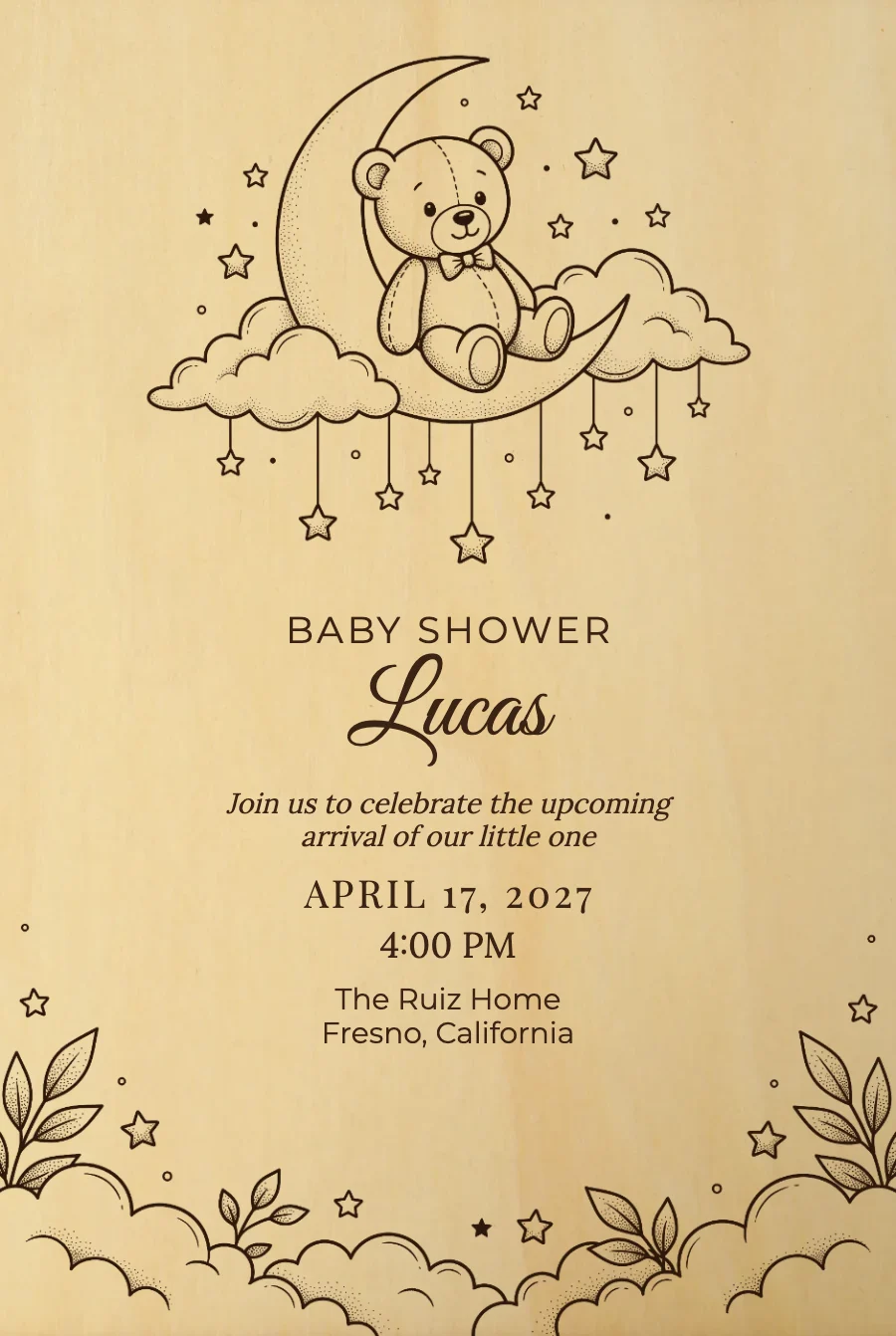 Teddy Bear on the Moon Baby Shower on Wood — Wood