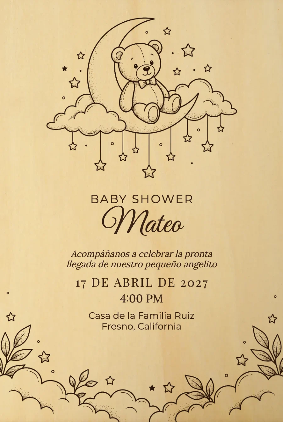 Baby Shower Osito en la Luna en Madera — Madera