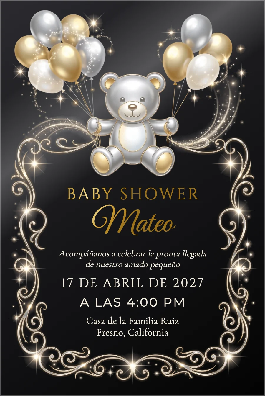 Baby Shower Osito Plateado en Acrílico Negro — Acrílico negro