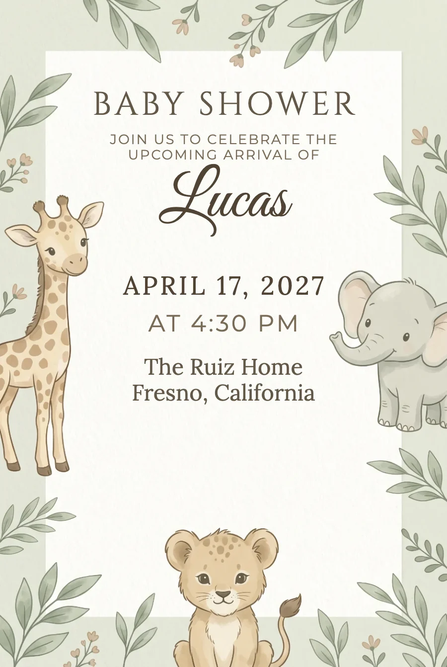 Safari Baby Shower on Paper — Fine paper
