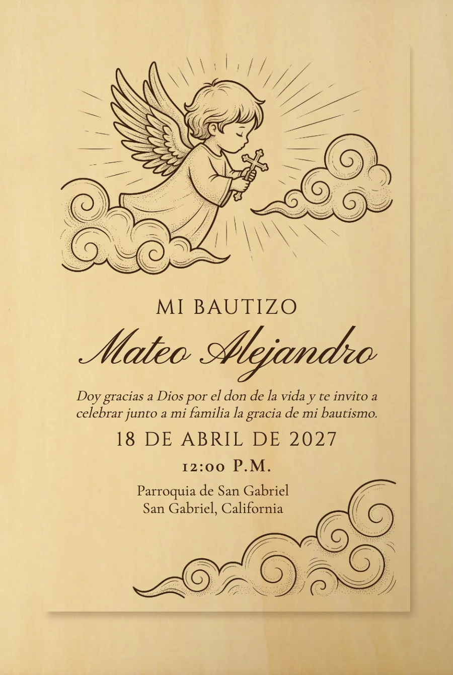 Bautizo Angelito Grabado en Madera — Madera