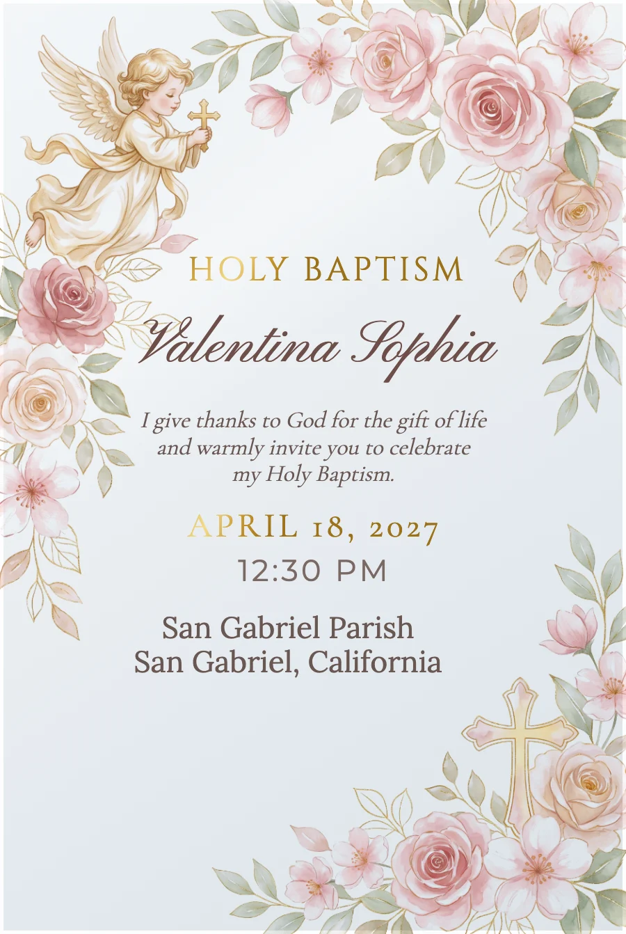 Pink Little Angel Baptism on Acrylic — Clear acrylic
