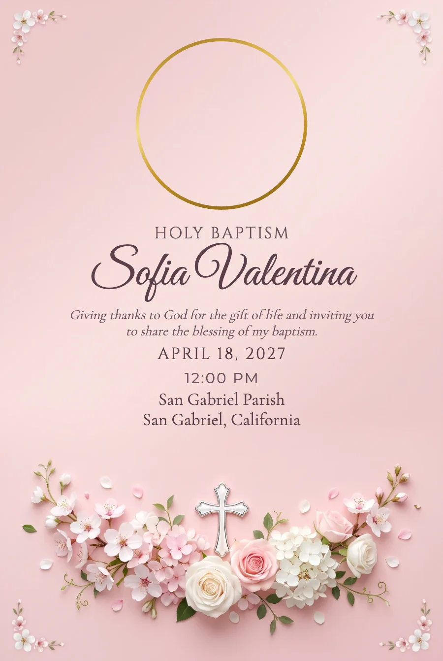 Pink Floral Photo Baptism on Photo Paper — Photo paper