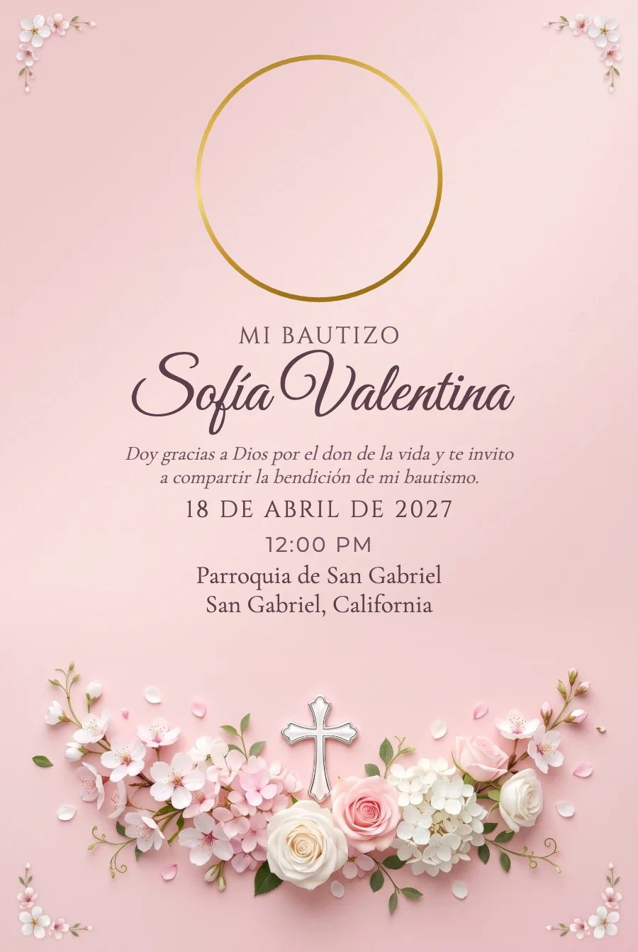 Bautizo Floral Rosa con Foto en Papel Fotográfico — Papel fotográfico