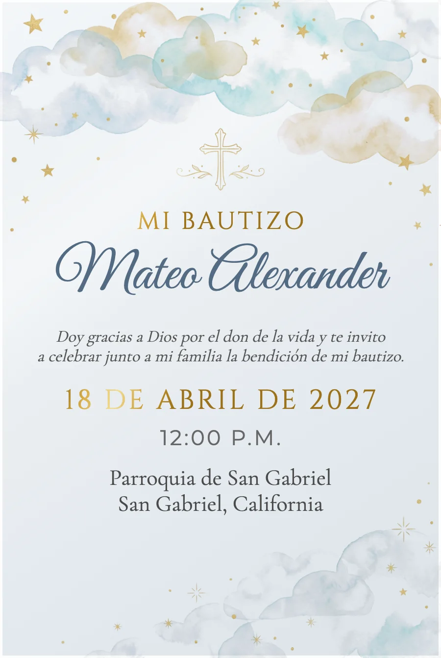 Bautizo Nubes y Estrellas Azul en Acrílico — Acrílico transparente