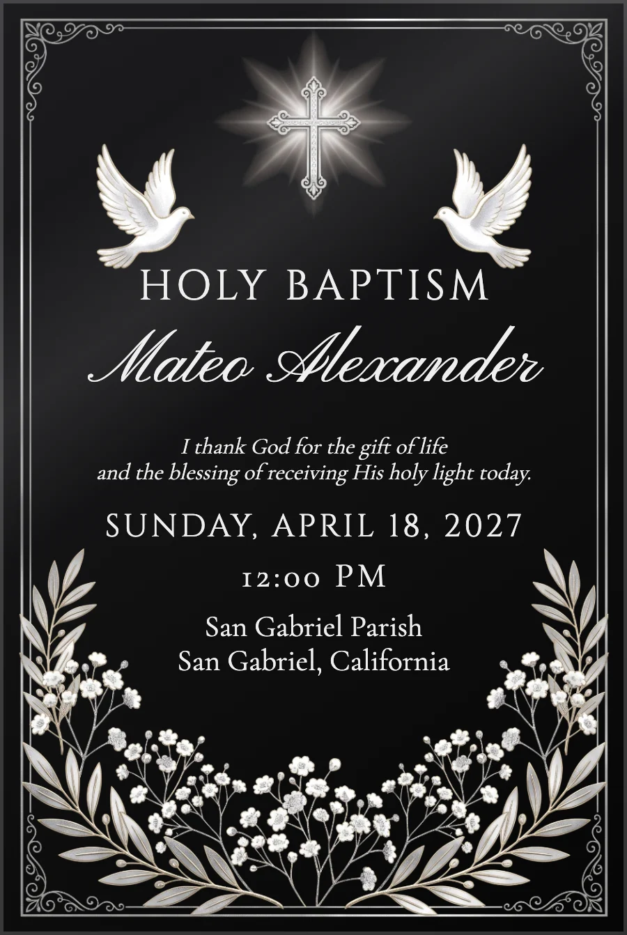 Silver Baptism or Communion on Black — Black acrylic