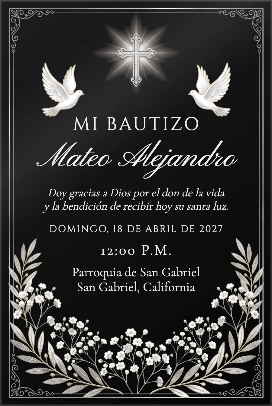 Bautizo o Comunión Plateado en Negro — Acrílico negro