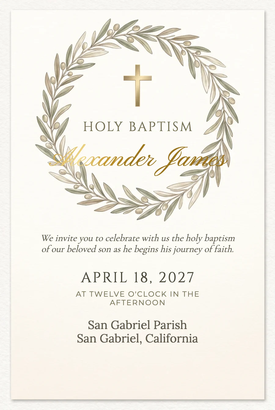 Classic Olive Baptism on Paper — Fine paper