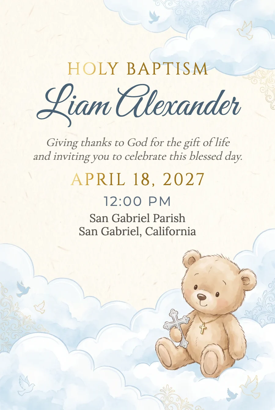 Light Blue Teddy Baptism on Paper — Fine paper