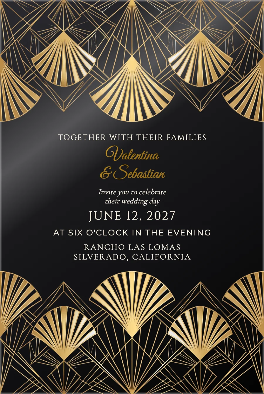 Gold Art Deco Wedding on Black Acrylic — Black acrylic