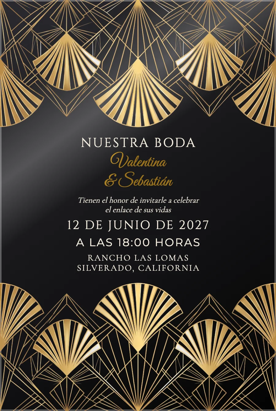 Boda Art Déco Dorada en Acrílico Negro — Acrílico negro