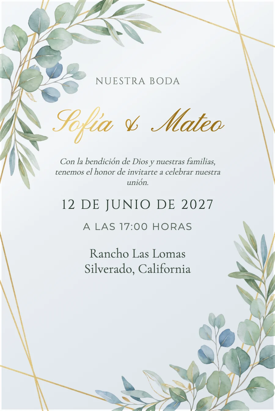 Boda Eucalipto y Oro en Acrílico — Acrílico transparente