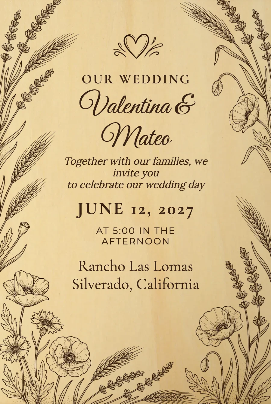 Engraved Lavender Wedding on Wood — Wood
