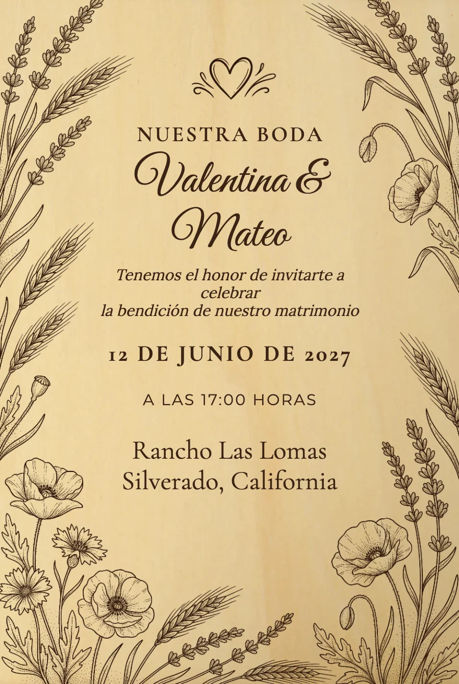 Boda Lavanda Grabada en Madera — Madera