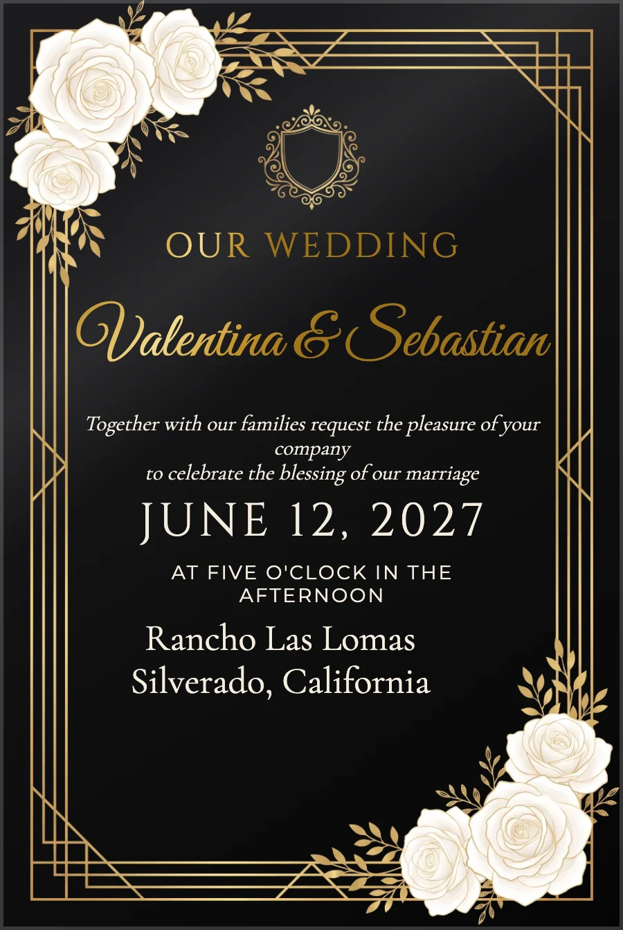 Black & Gold Wedding with White Roses — Black acrylic