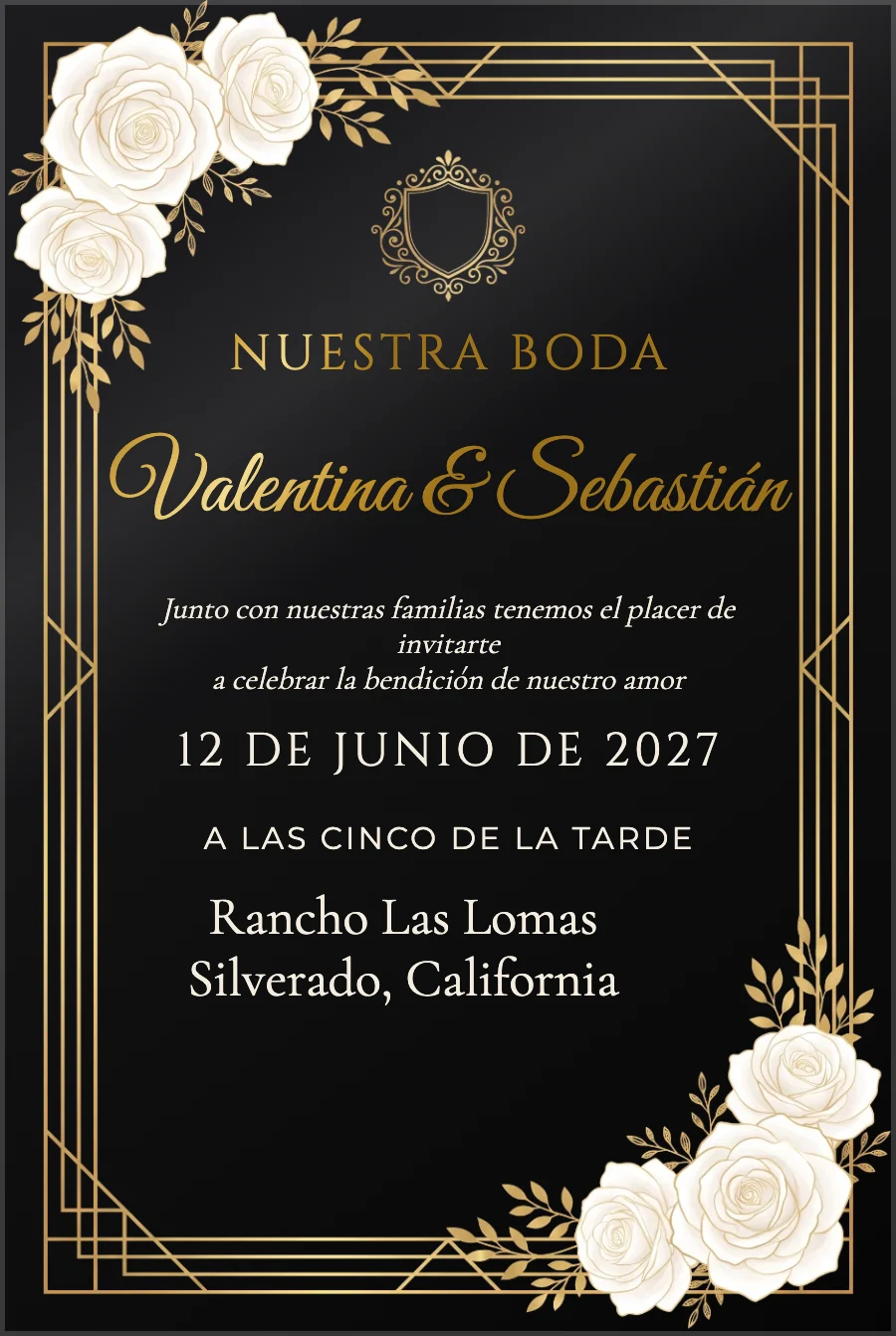 Boda Negro y Dorado con Rosas Blancas — Acrílico negro