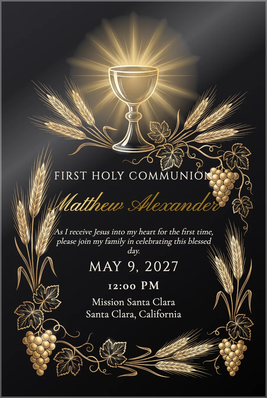 Gold Chalice Rays Communion on Black Acrylic — Black acrylic