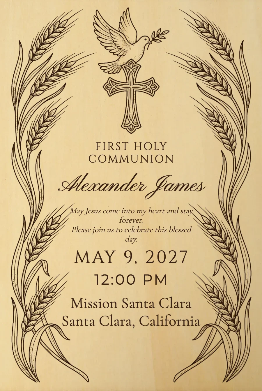 Engraved Dove Communion on Wood — Wood