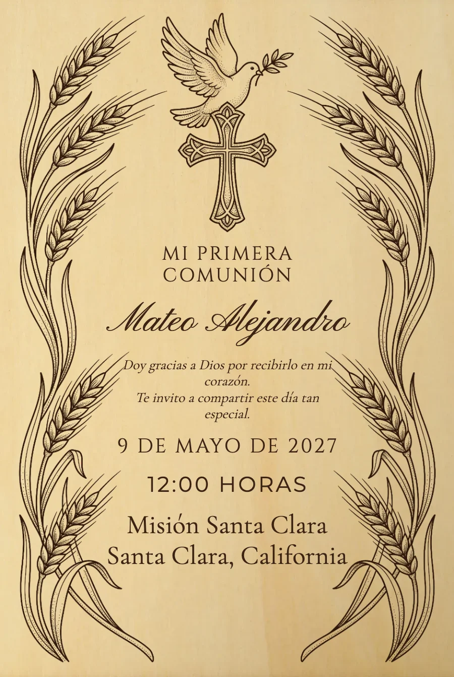Comunión Paloma Grabada en Madera — Madera