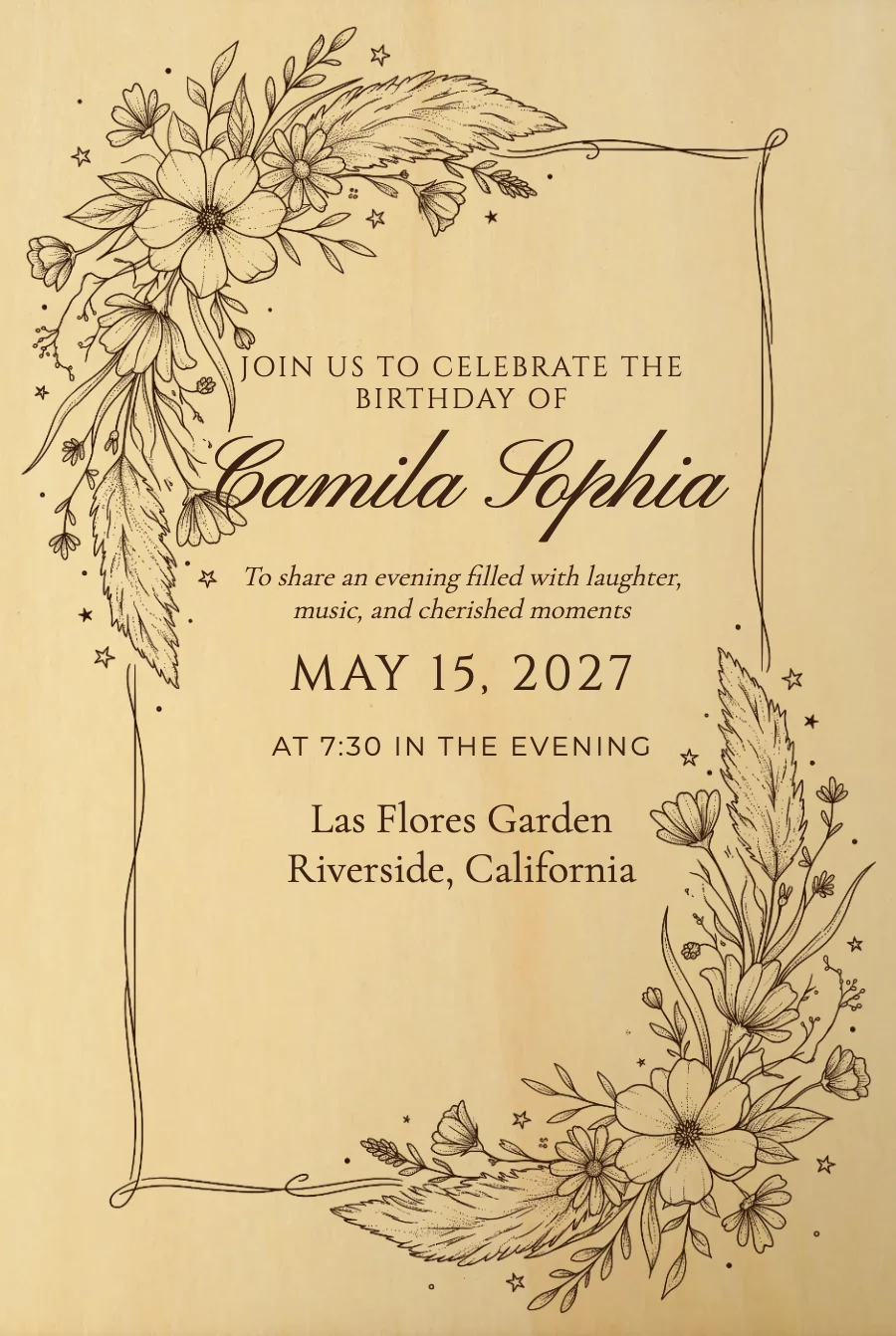 Boho Wildflower Birthday on Wood — Wood