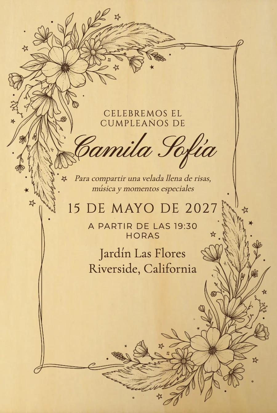 Cumpleaños Boho Flores Silvestres en Madera — Madera