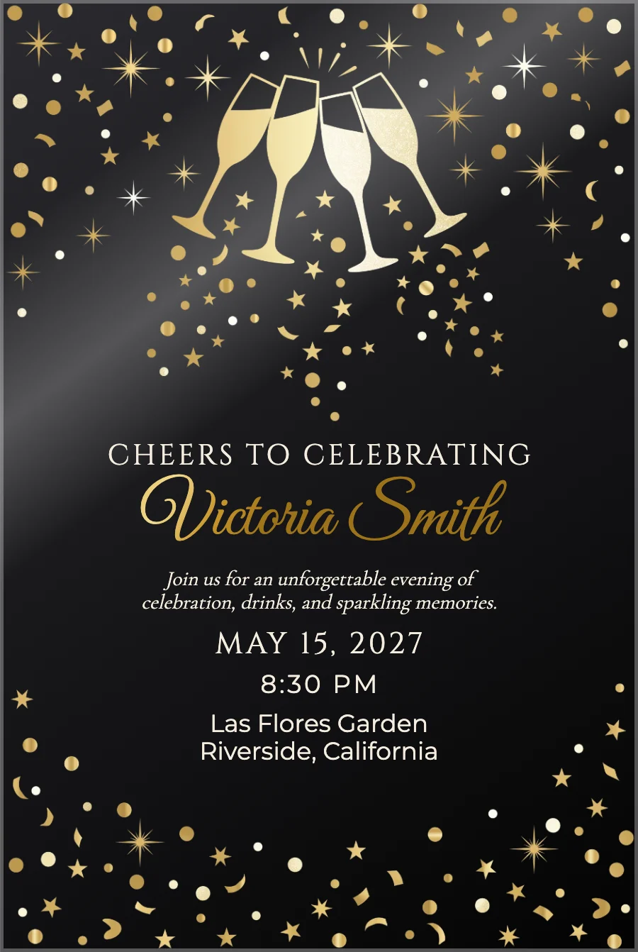 Gold Champagne Birthday on Black Acrylic — Black acrylic