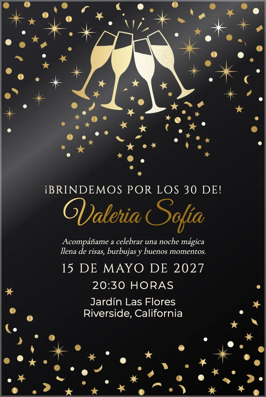 Cumpleaños Champaña Dorada en Acrílico Negro — Acrílico negro