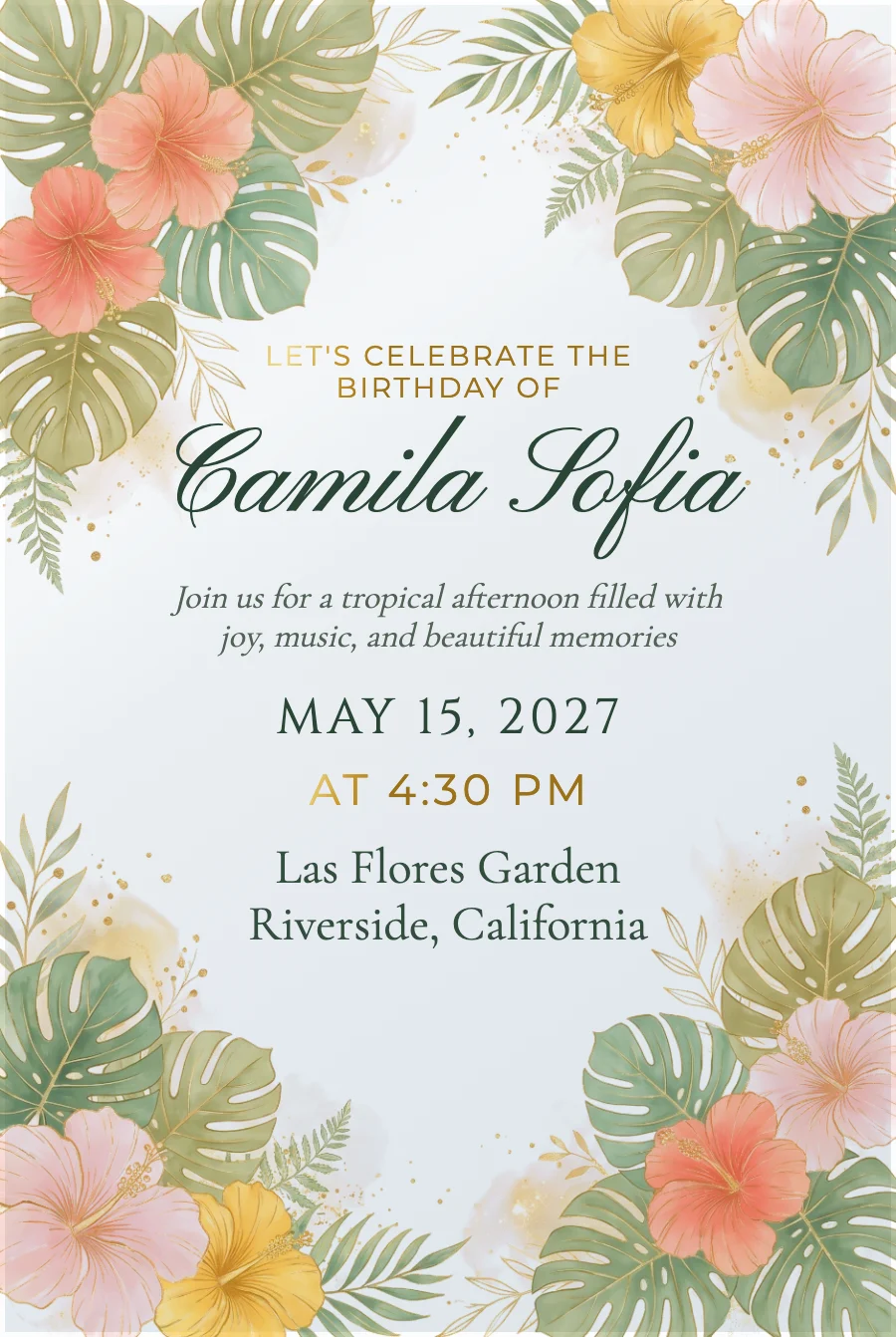 Tropical Flowers Birthday on Acrylic — Clear acrylic