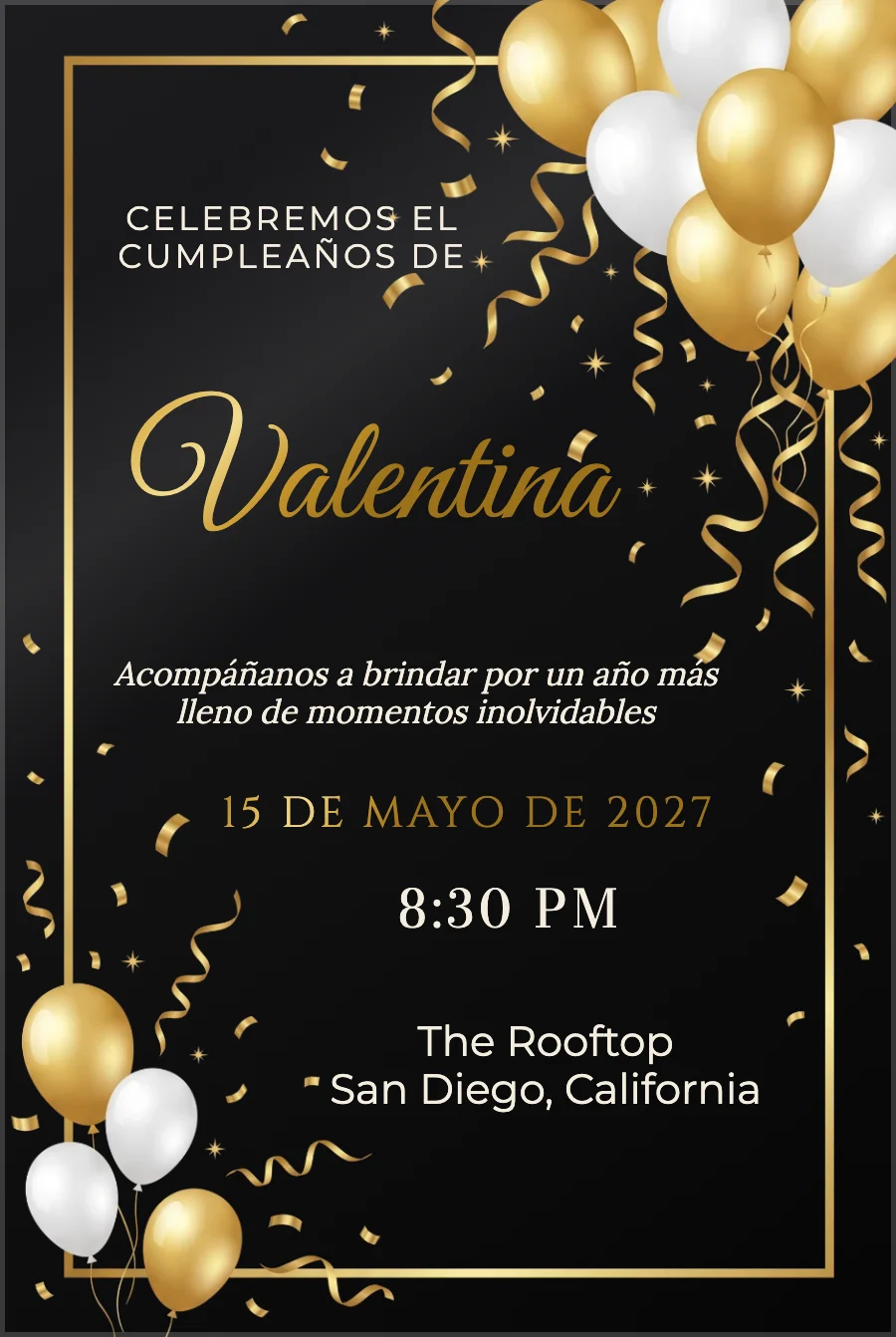 Cumpleaños Globos Dorados en Negro — Acrílico negro