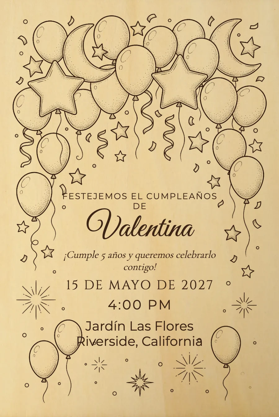 Cumpleaños Globos Grabados en Madera — Madera