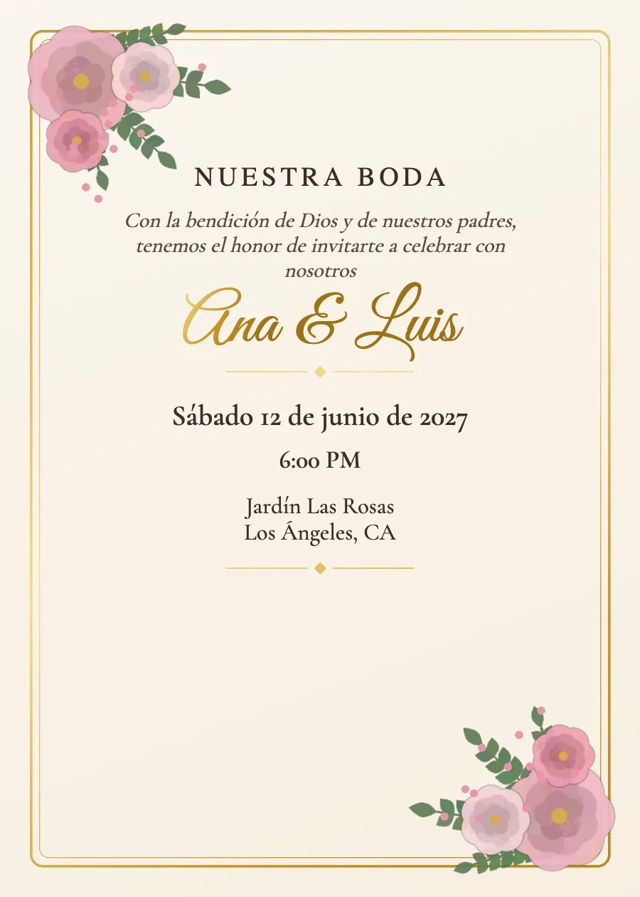 Boda Clásica Dorada — Acrílico transparente, Papel fino