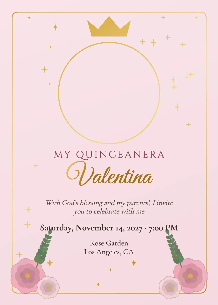 Blush & Gold Quinceañera — Clear acrylic, Fine paper