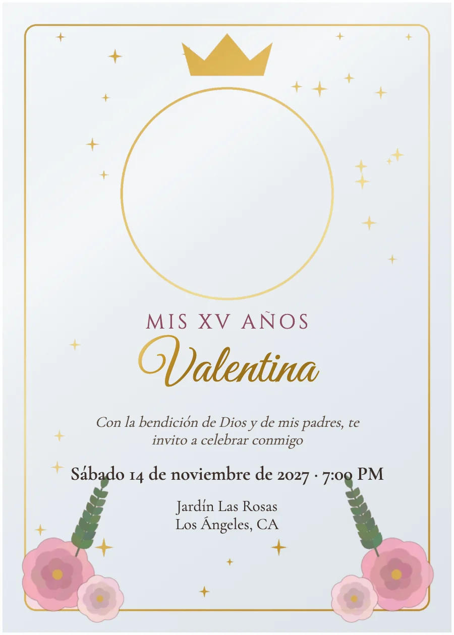 XV Años Rosa Dorado — Acrílico transparente · Papel fino