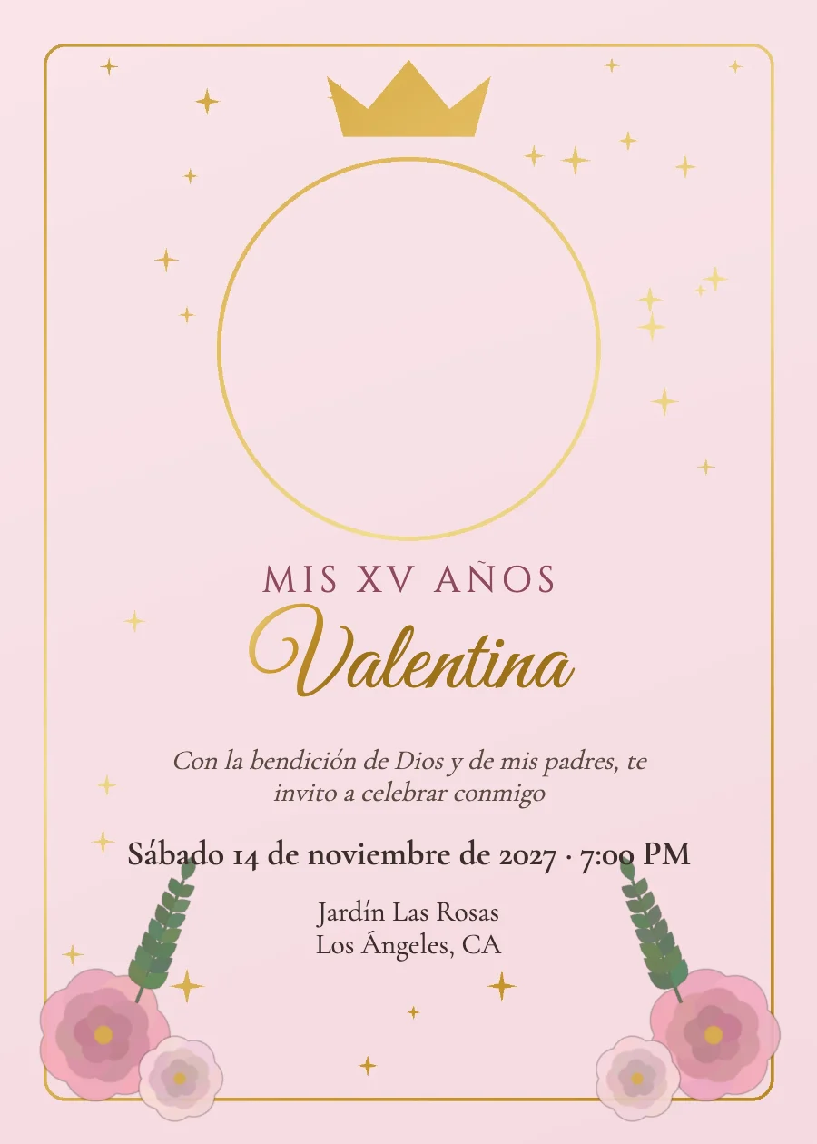 XV Años Rosa Dorado — Acrílico transparente, Papel fino