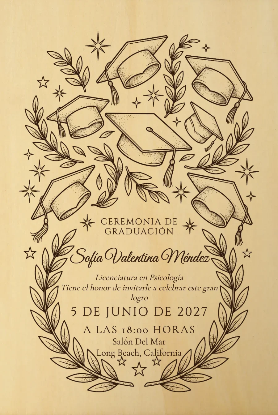 Graduación Birrete Grabado en Madera — Madera