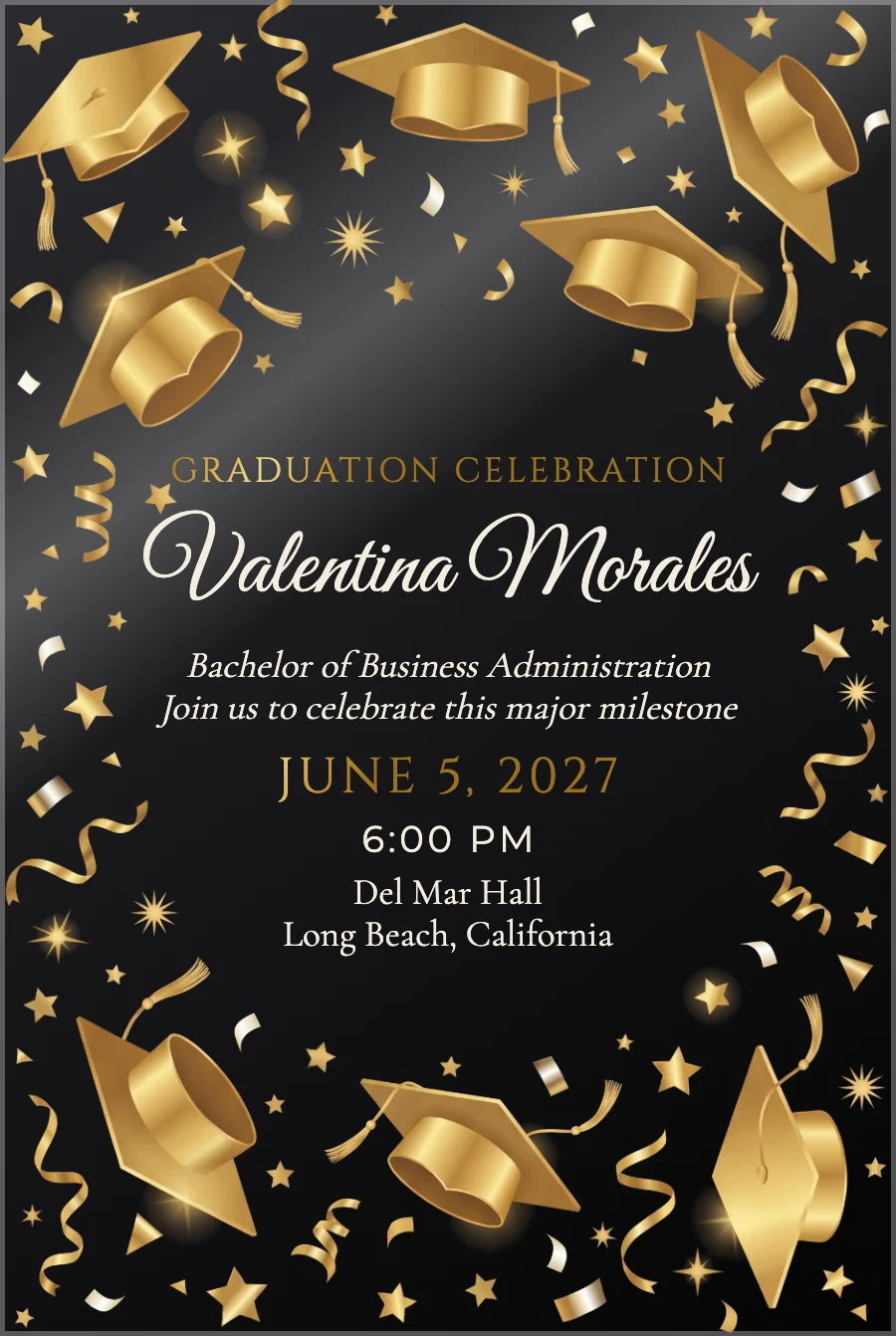 Gold Stars Graduation on Black Acrylic — Black acrylic