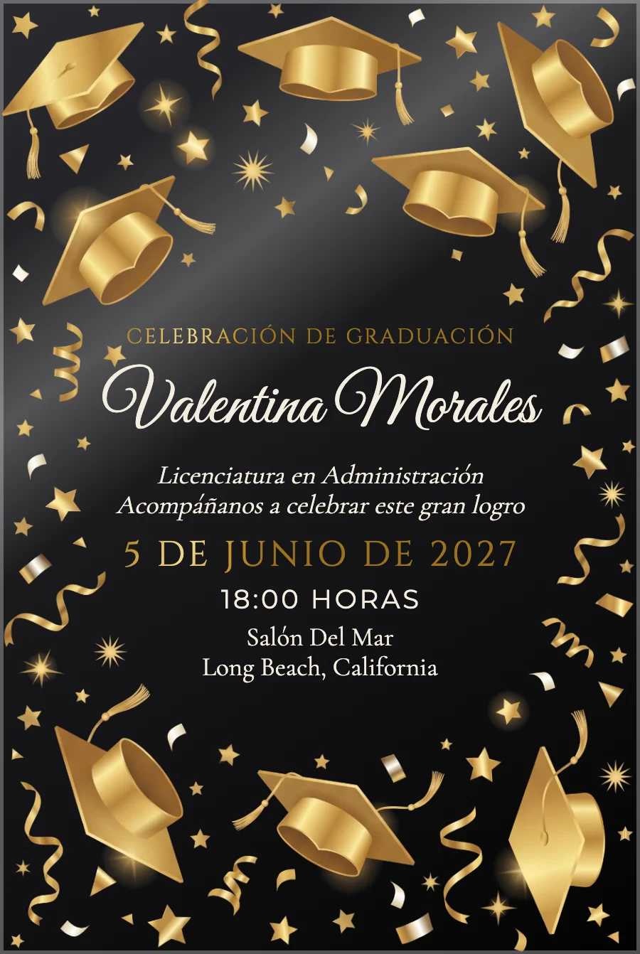 Graduación Estrellas Doradas en Acrílico Negro — Acrílico negro