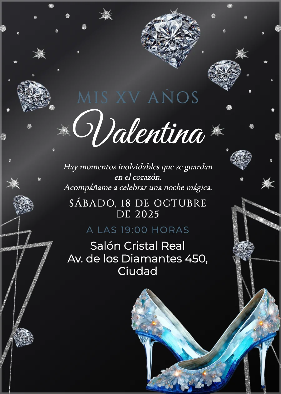 Invitación Acrílica Zapatilla de Cristal — Acrílico negro