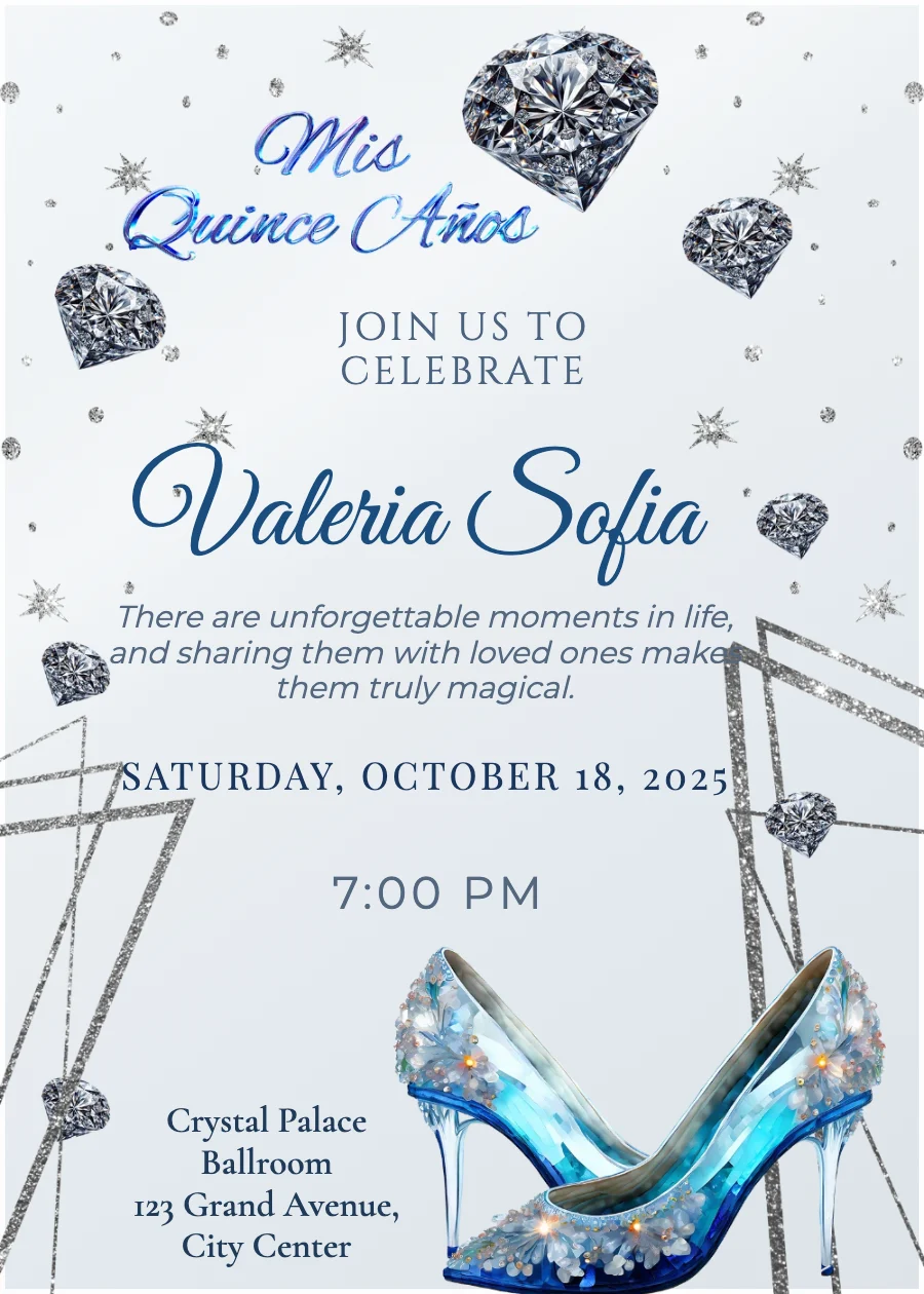 Acrylic Cinderella Slipper Quinceañera Invitation — Clear acrylic
