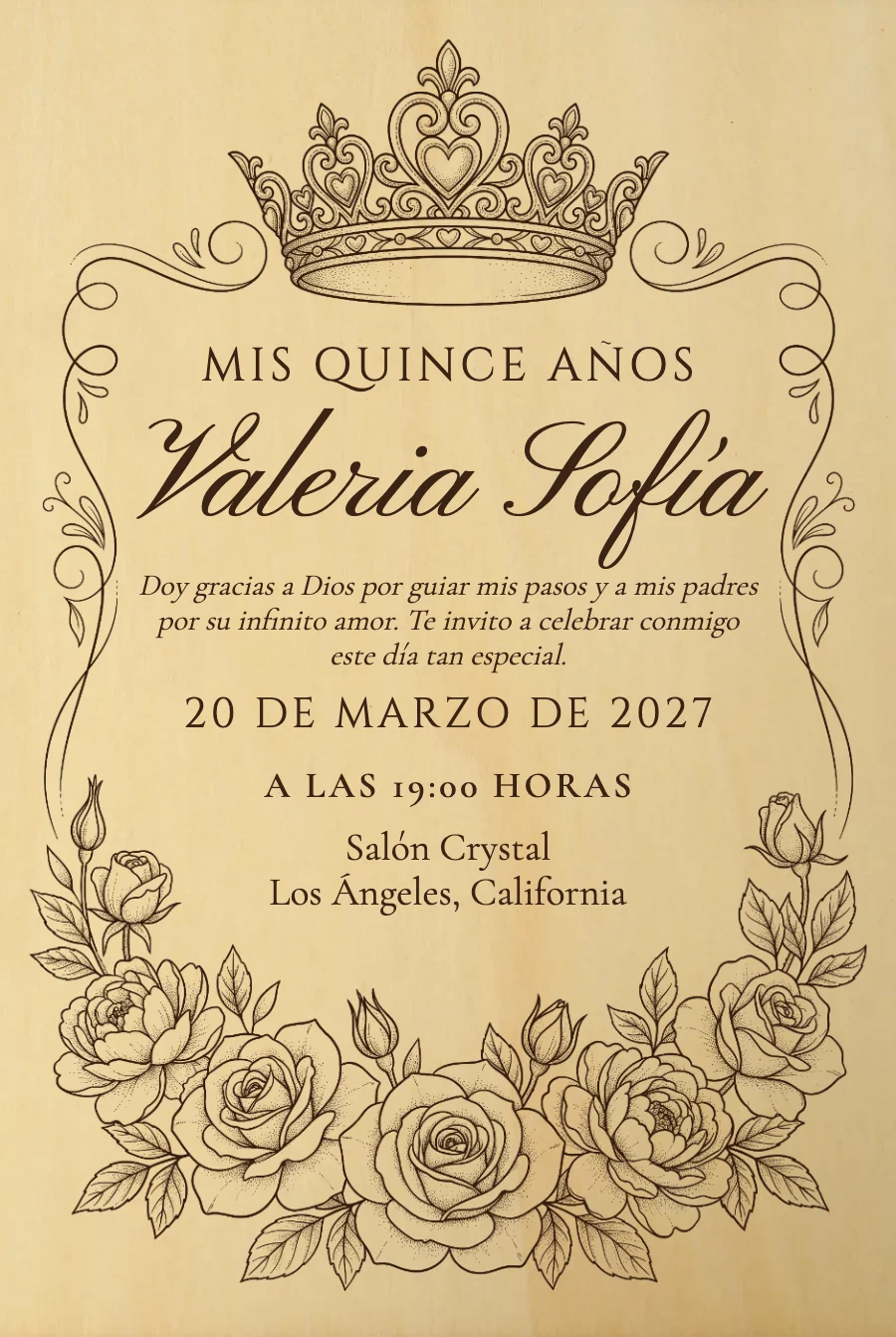 XV Años Corona y Rosas en Madera — Madera